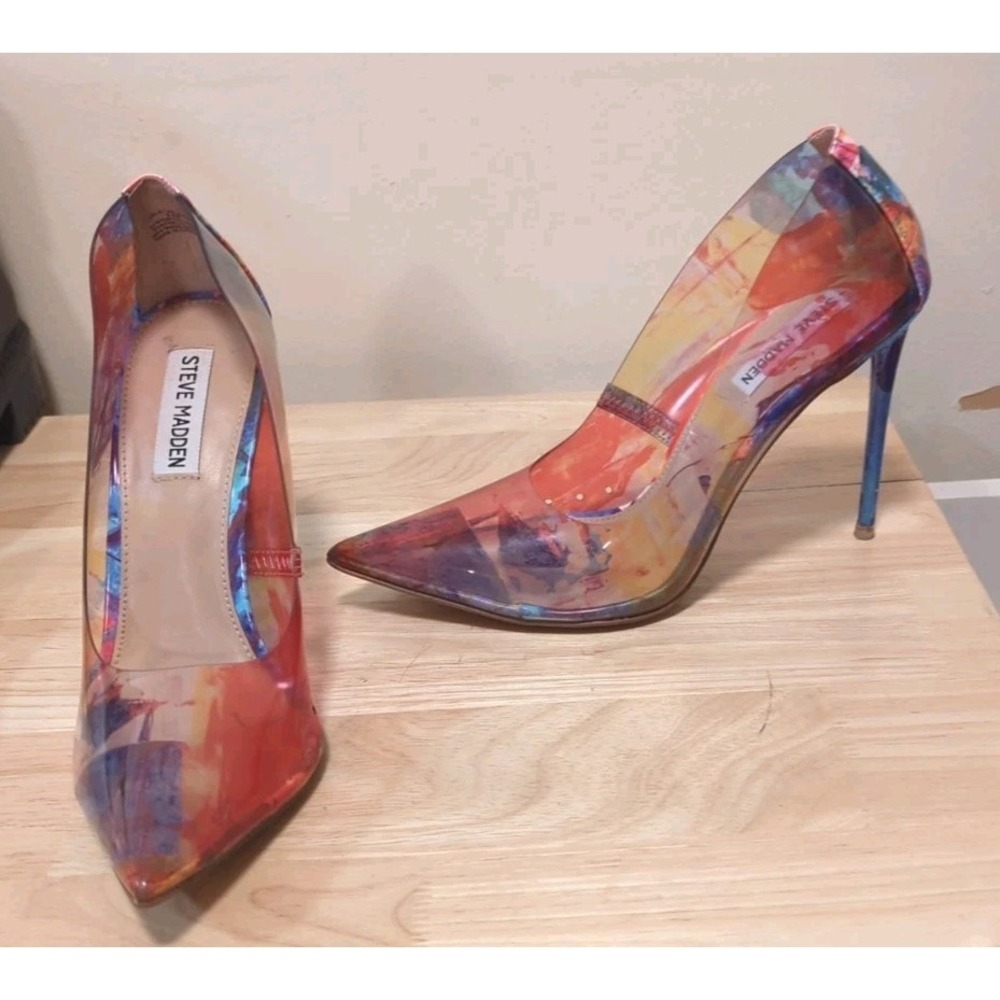 Steve‎ Madden Vala Pumps 8.5 Stilletto Multicolor Clear Maximalism